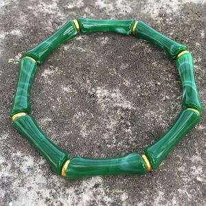 One 1 Emerald Green Bamboo Bracelet with Gold Details – Nature Inspired Jewelry